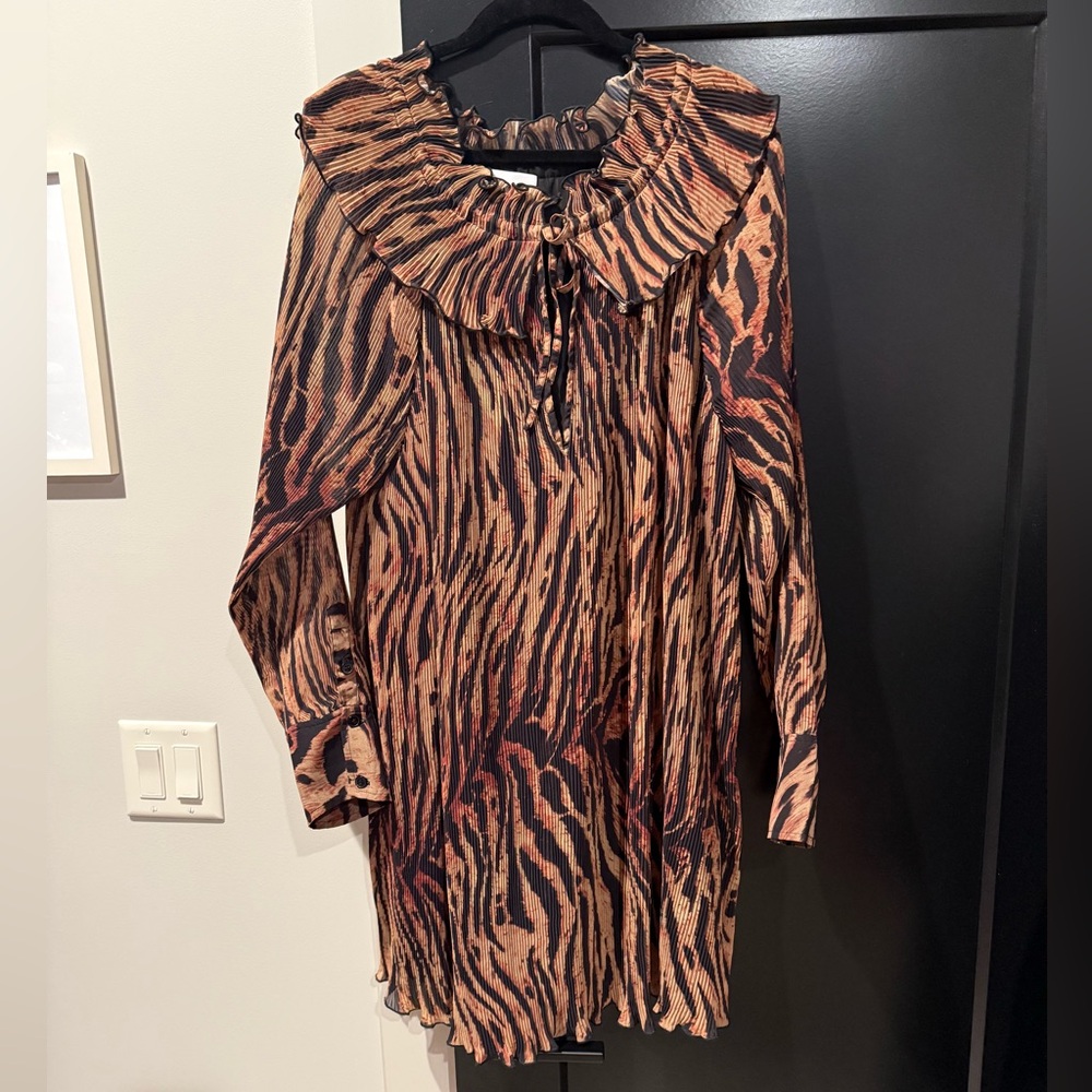 Ganni Tiger Stripe Dress - Black and Brown